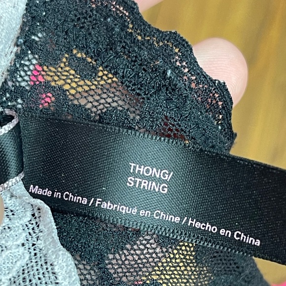 Victoria’s Secret size Medium black, white and pink lace thong panties - Picture 5 of 6